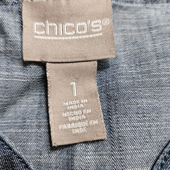 NWOT Chicos blue chambray denim beaded embroidered blouse top Womens Medium - Picture 4 of 7